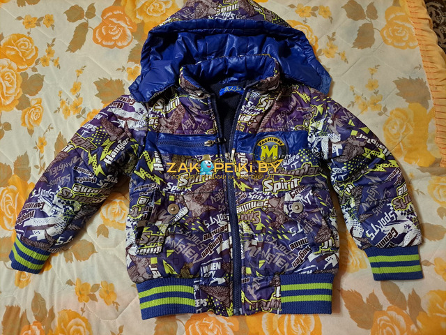 Куртка синяя на мальчика 4-5лет, б.у с капюшоном, теплаявесна-осень, - 1